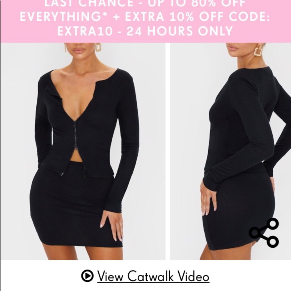 Boohoo black zipper top